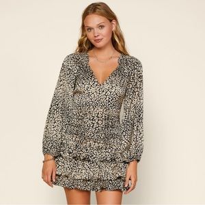 SKIES ARE BLUE Alana Leopard Animal Print Ruffled Dress Size Large